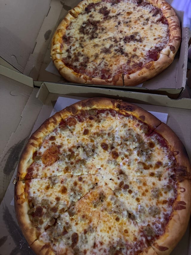 2 Large 1 Topping Pizzas.
