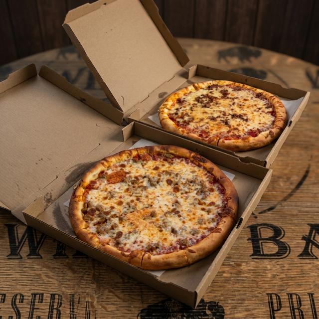 2 Large 1 Topping Pizzas.