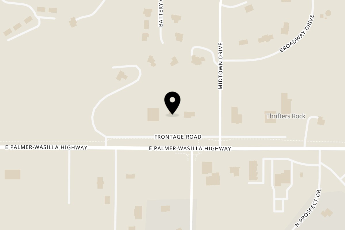 Map showing the location of Pioneer Pizza on 9031 E Frontage Rd in Palmer